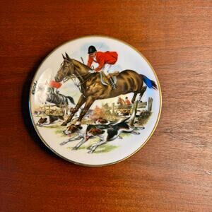 EEquestrian Horse Hound Fox Hunting Trinket Plate Gold Rim Made Western Germany